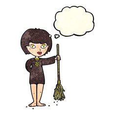 cartoon pretty witch girl with thought bubble N11