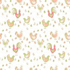 rooster hen and chicks seamless pattern N3