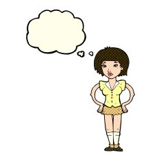 cartoon woman with hands on hips thought bubble N243