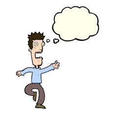 cartoon shrieking man with thought bubble N11
