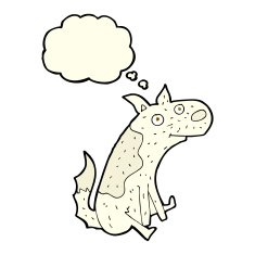 cartoon sitting dog with thought bubble N11