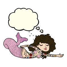 cartoon mermaid with tattoos thought bubble N11