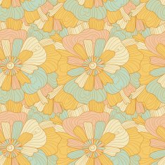 Seamless abstract hand-drawn waves and flowers pattern