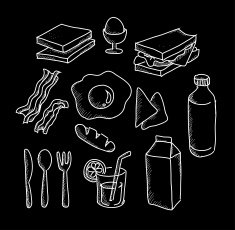 Vector set of hand-drawn breakfast on chalkboard N2