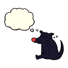 cartoon dog scratching with thought bubble N11