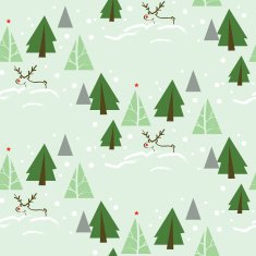 Reindeer in Fir Tree Forest Seamless Pattern