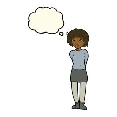 cartoon shy woman with thought bubble N53