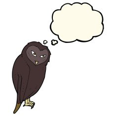 cartoon owl with thought bubble N92