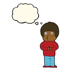 cartoon shy boy with thought bubble N22