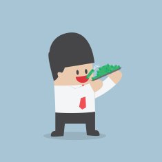 Businessman eating dollars Corruption and greed concept