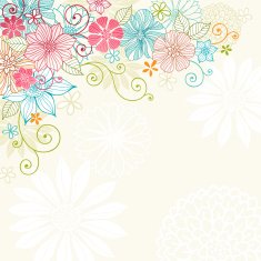 Colorful hand-drawn flowers and swirls