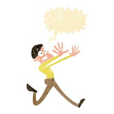 cartoon man running away with speech bubble N11