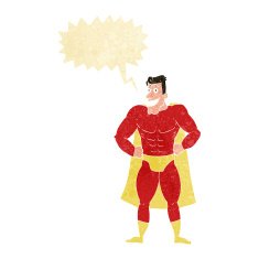 cartoon superhero with speech bubble N32