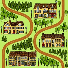 Vector seamless map with townhouses