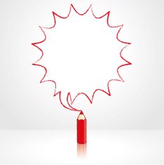 Red Pencil Drawing Starburst Speech Balloon