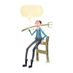 cartoon old farmer leaning on fence with speech bubble N11