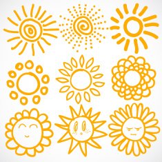 Vector set of different suns isolated hand drawn illustration N6