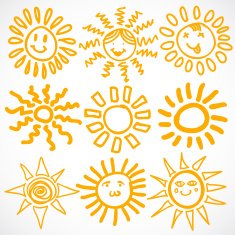 Vector set of different suns isolated hand drawn illustration N7