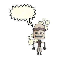 funny cartoon old robot with speech bubble N4