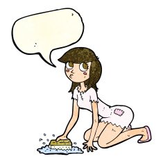cartoon cinderella scrubbing floors with speech bubble N11