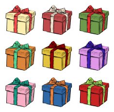 Hand drawing of Christmas gift set nine vector illustrations