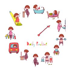 Daily Routine Vector set with funny girl
