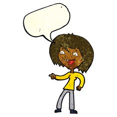 cartoon woman laughing and pointing with speech bubble N11