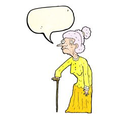 cartoon old woman with speech bubble N6
