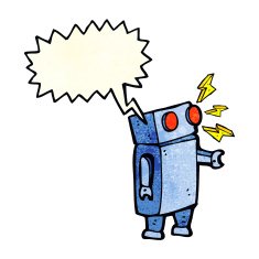 cartoon robot with speech bubble N243