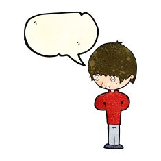 cartoon nervous boy with speech bubble N12