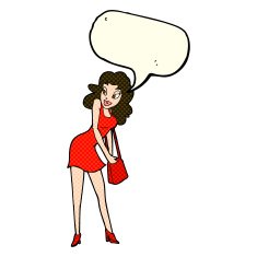 cartoon woman looking in handbag with speech bubble N10