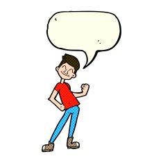 cartoon celebrating man with speech bubble N9