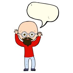cartoon stressed bald man with speech bubble N11