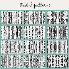 Set of 12 tribal monochrome seamless patterns