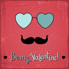 Valentine card with glasses heart and mustache N2