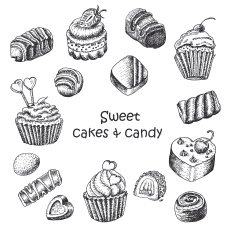 Set of isolated sweet cakes and sweets N2