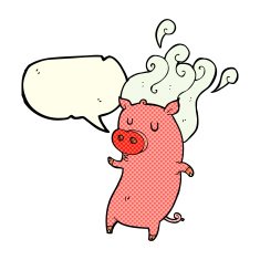 smelly cartoon pig with speech bubble N4