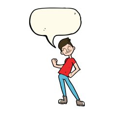 cartoon celebrating man with speech bubble N10