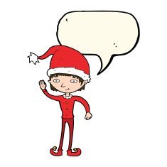 cartoon waving christmas elf with speech bubble N12