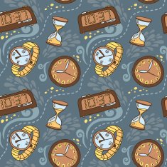 Seamless pattern with clocks and watches