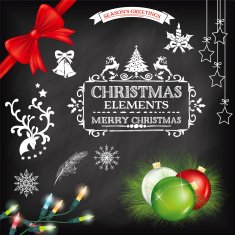 Christmas Ornaments & Labels On Chalkboard Background