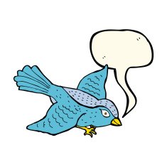 cartoon flying bird with speech bubble N22