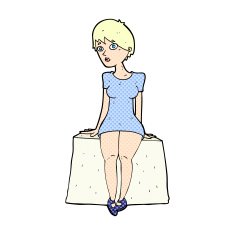 comic cartoon curious woman sitting N3
