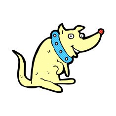 comic cartoon happy dog in big collar N3