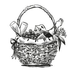 Picnic basket with snack Hand drawn