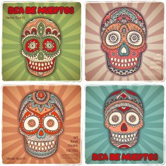 Vintage ethnic hand drawn human skull banners