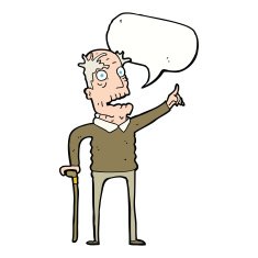 cartoon old man with walking stick speech bubble N11