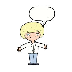 cartoon smug boy with speech bubble N12