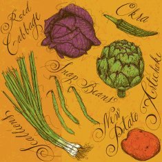 Vegetables and calligraphy