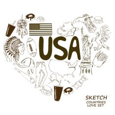 USA symbols in heart shape concept